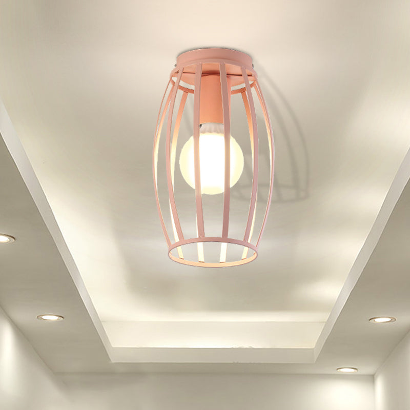 Plafonnier ovale en métal à 1 lumière, style nordique, noir/rose/jaune/bleu/vert/or, pour couloir