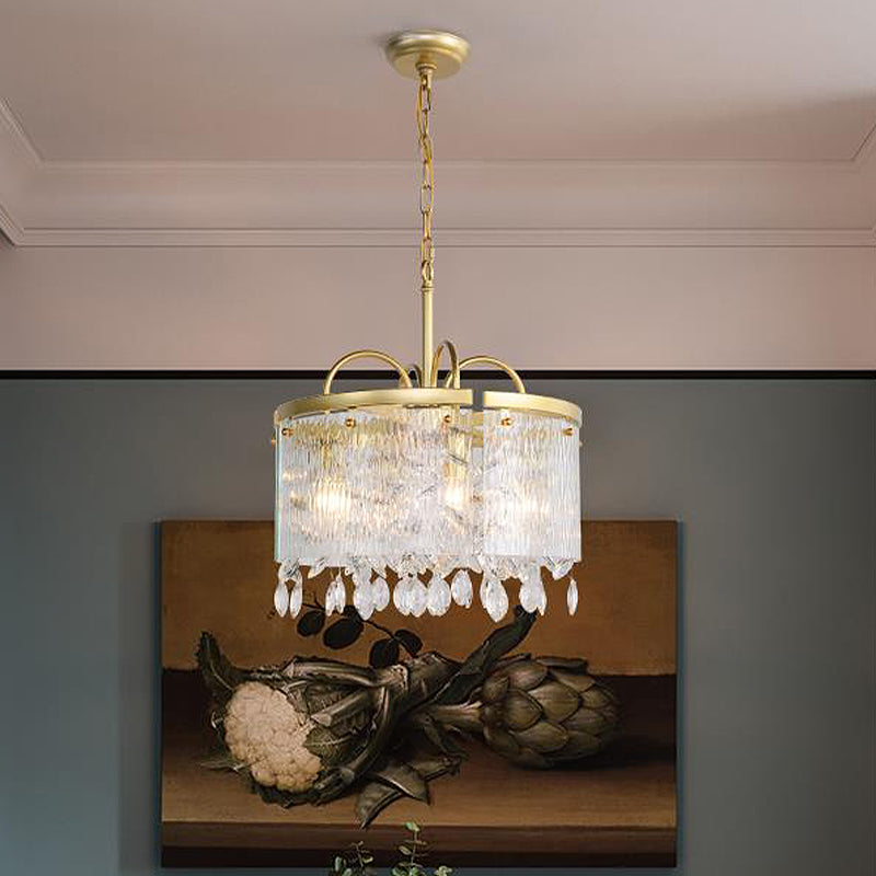 Gold 4/6/8 Lights Pendant Chandelier Simple Crystal Round Suspension Lighting Fixture in Gold for Living Room