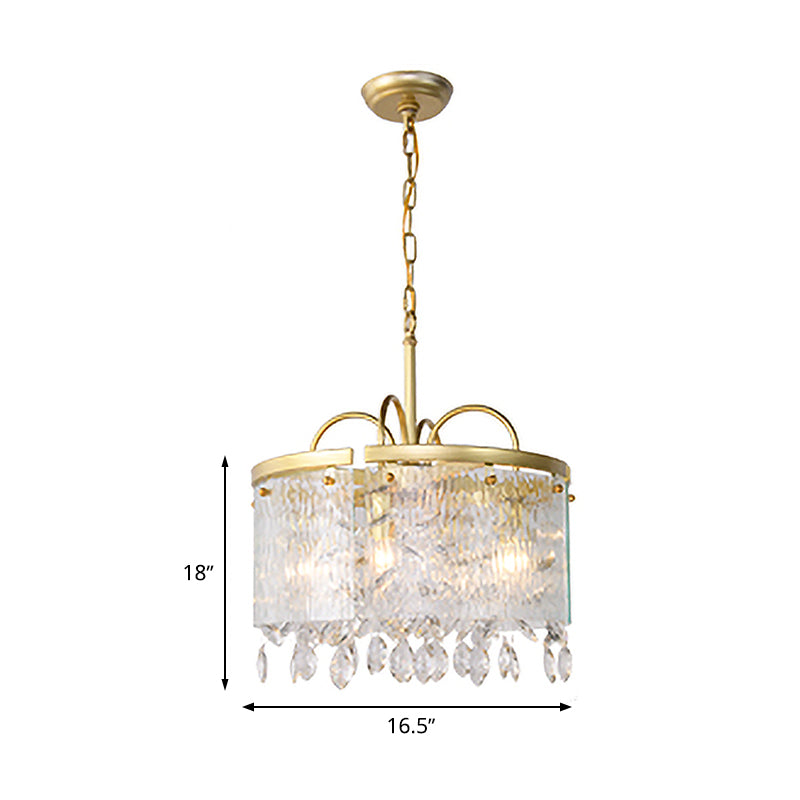 Gold 4/6/8 Lights Pendant Chandelier Simple Crystal Round Suspension Lighting Fixture in Gold for Living Room