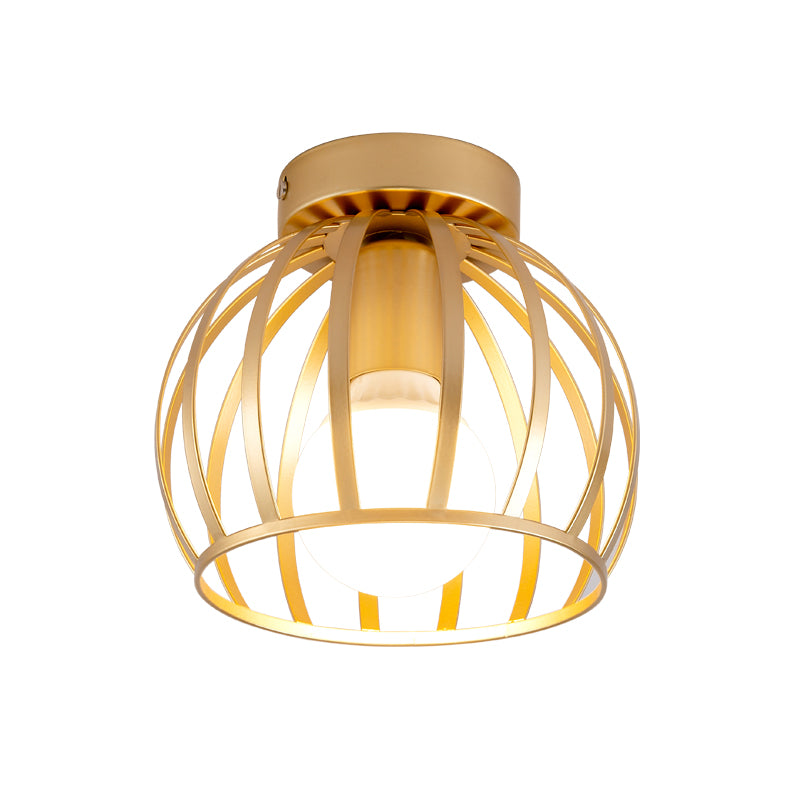 Black/Gold Metal Cage Ceiling Mounted Light Minimalism 1 Light Flushmount Lighting for Corridor