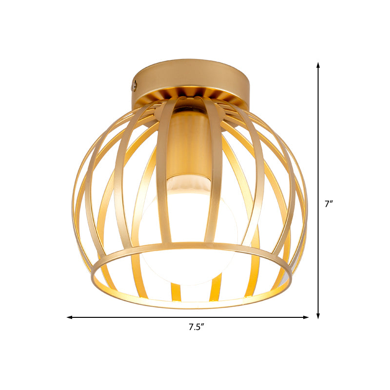 Black/Gold Metal Cage Ceiling Mounted Light Minimalism 1 Light Flushmount Lighting for Corridor
