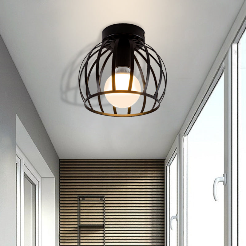 Black/Gold Metal Cage Ceiling Mounted Light Minimalism 1 Light Flushmount Lighting for Corridor