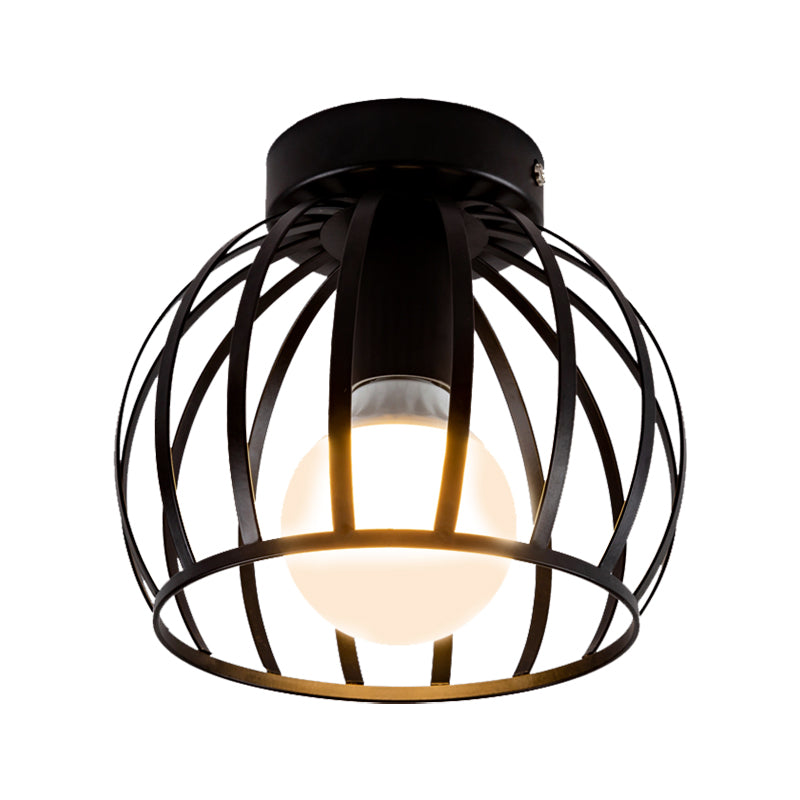 Black/Gold Metal Cage Ceiling Mounted Light Minimalism 1 Light Flushmount Lighting for Corridor