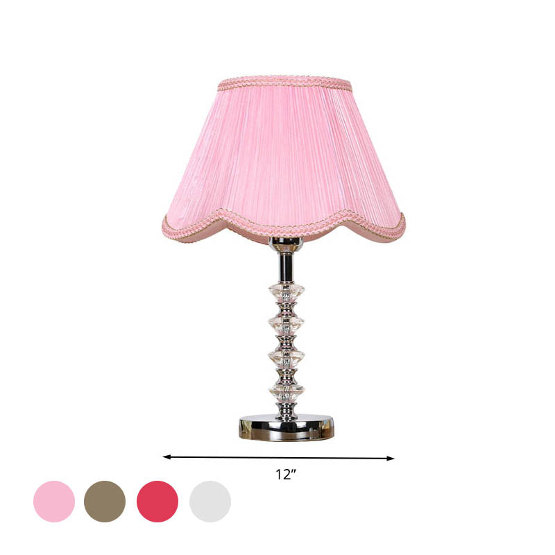 Scalloped Living Room Table Light Rural Single Light in Pink/Red/Coffee Night Lamp with Crystal Accent