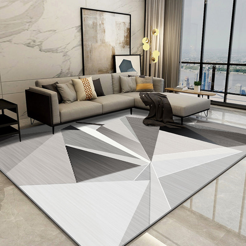Multicolor Living Room Carpet Comfort Triangle Lines Area Rug Polyester with Non-Slip Backing Rug