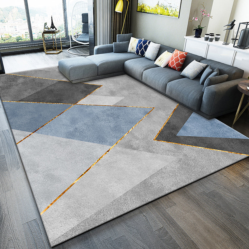 Grey Tone Modern Area Carpet Polyester Geometric Lines Indoor Rug Easy Care Carpet for Living Room