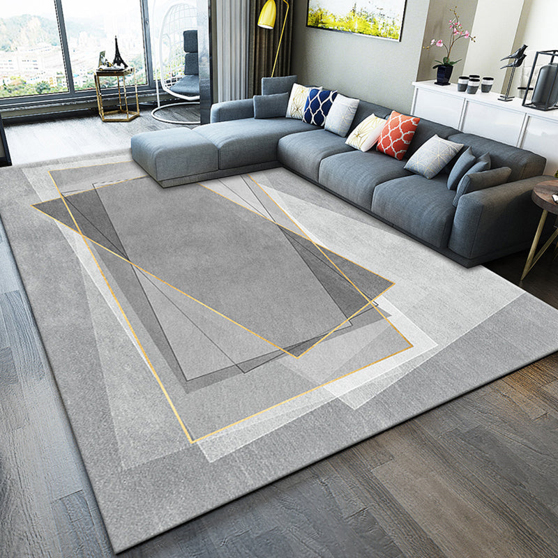 Grey Tone Modern Area Carpet Polyester Geometric Lines Indoor Rug Easy Care Carpet for Living Room