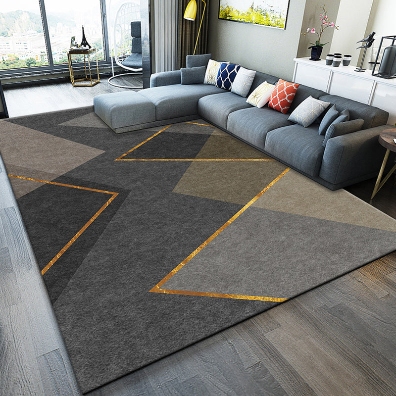 Grey Tone Modern Area Carpet Polyester Geometric Lines Indoor Rug Easy Care Carpet for Living Room