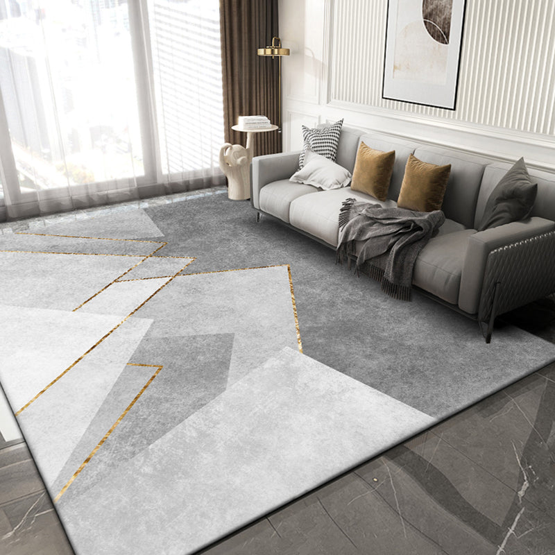 Gray Tone Funky Area Carpet Polyester Triangle Splicing Rug Stain Resistant Carpet for Living Room