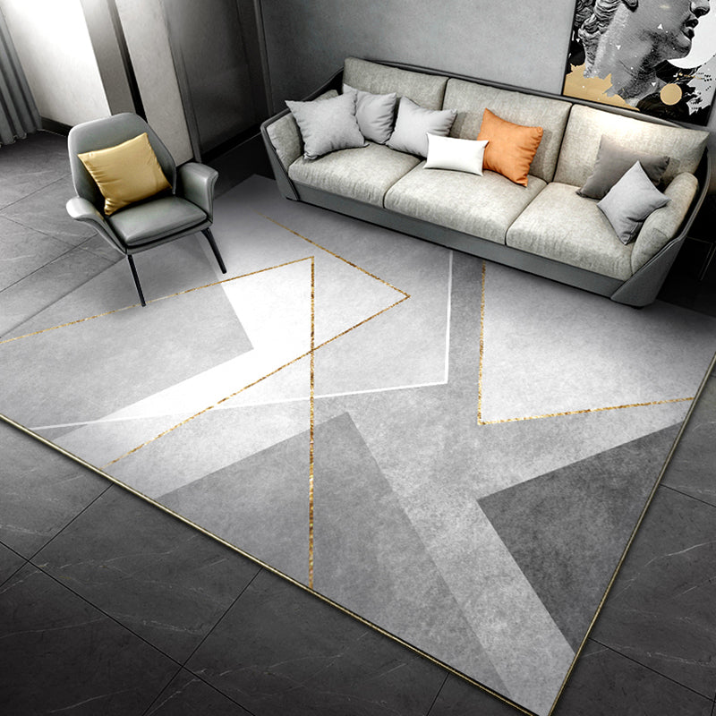 Grey Tone Luxury Area Carpet Polyester Geometric Splicing Rug Stain Resistant Carpet for Living Room