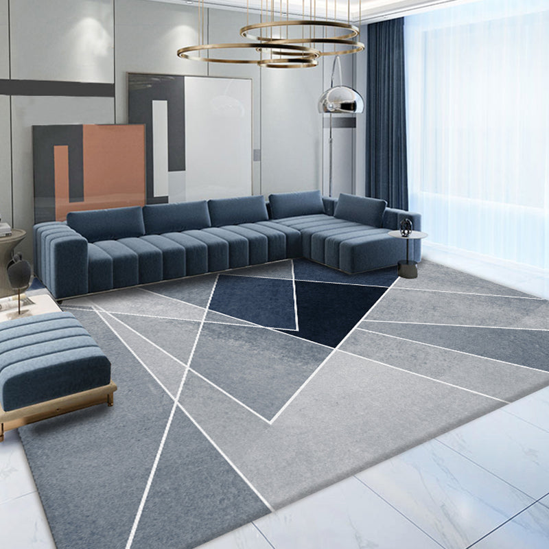 Grey Tone Luxury Area Carpet Polyester Geometric Splicing Rug Stain Resistant Carpet for Living Room