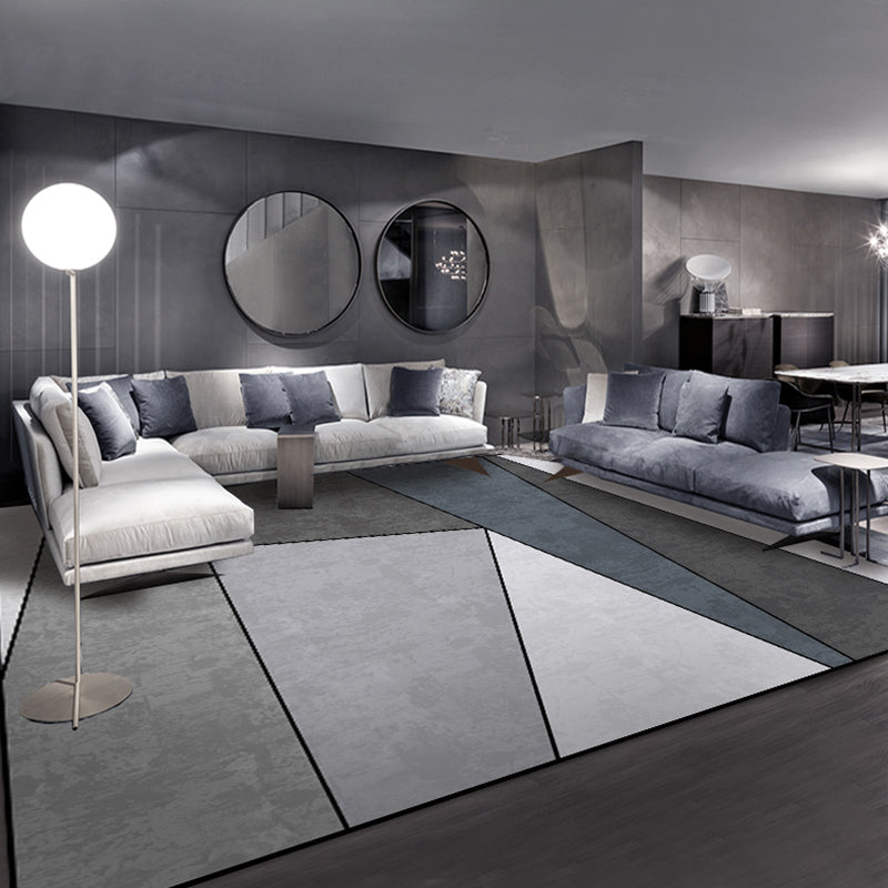 Grey Tone Luxury Area Carpet Polyester Geometric Splicing Rug Stain Resistant Carpet for Living Room