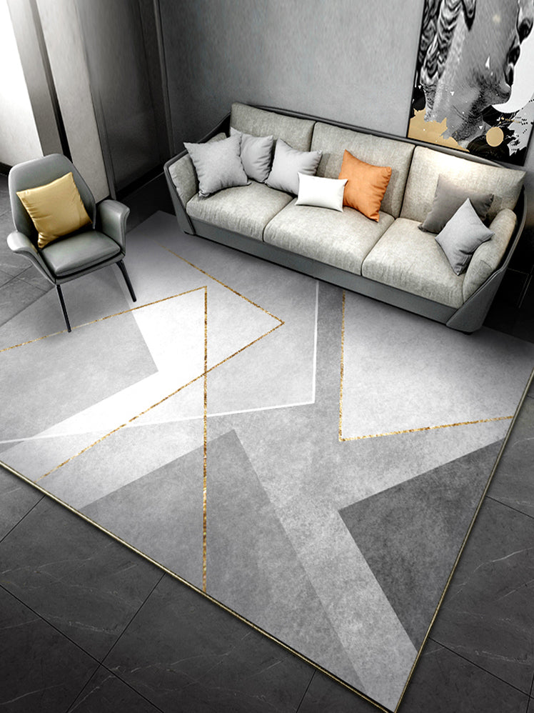 Grey Tone Luxury Area Carpet Polyester Geometric Splicing Rug Stain Resistant Carpet for Living Room