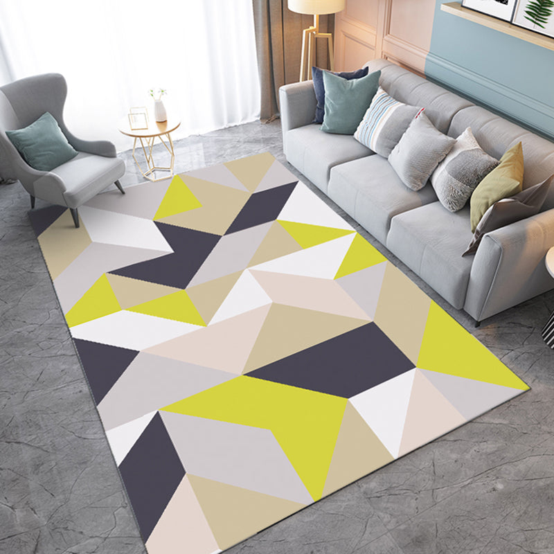 Multicolor Causal Indoor Rug Polyester Triangle Print Carpet Anti-Slip Backing Rug for Home Decor