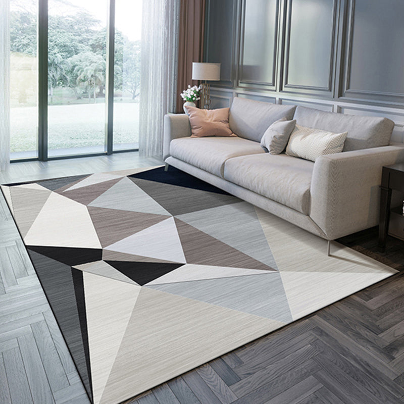 Grey Tone Nordic Rug Polyester Carpet Geometry Indoor Rug Non-Slip Backing for Home Decoration