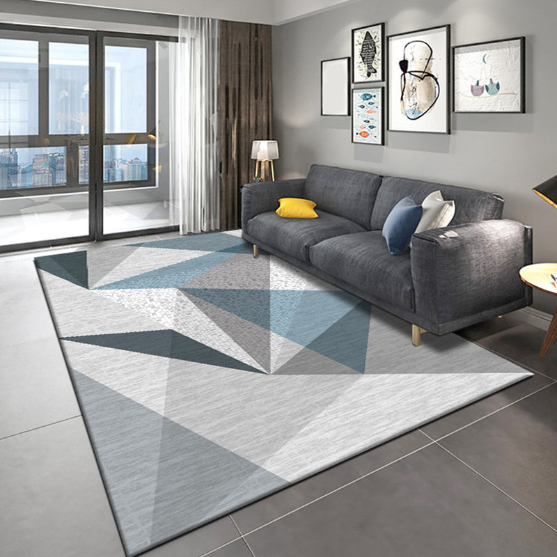 Grey Tone Nordic Rug Polyester Carpet Geometry Indoor Rug Non-Slip Backing for Home Decoration