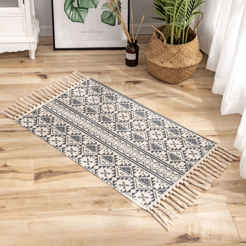 Victorian Boho-Chic Rug with Fringe Multi-Color Cotton Blend Carpet Easy Care Rug for Living Room