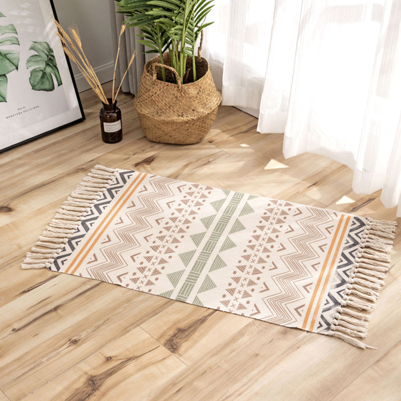 Victorian Boho-Chic Rug with Fringe Multi-Color Cotton Blend Carpet Easy Care Rug for Living Room