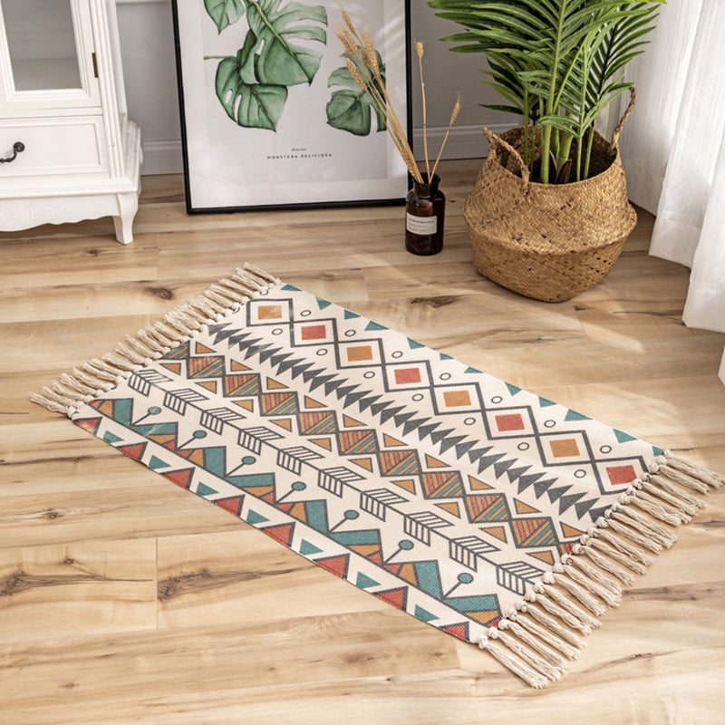 Victorian Boho-Chic Rug with Fringe Multi-Color Cotton Blend Carpet Easy Care Rug for Living Room