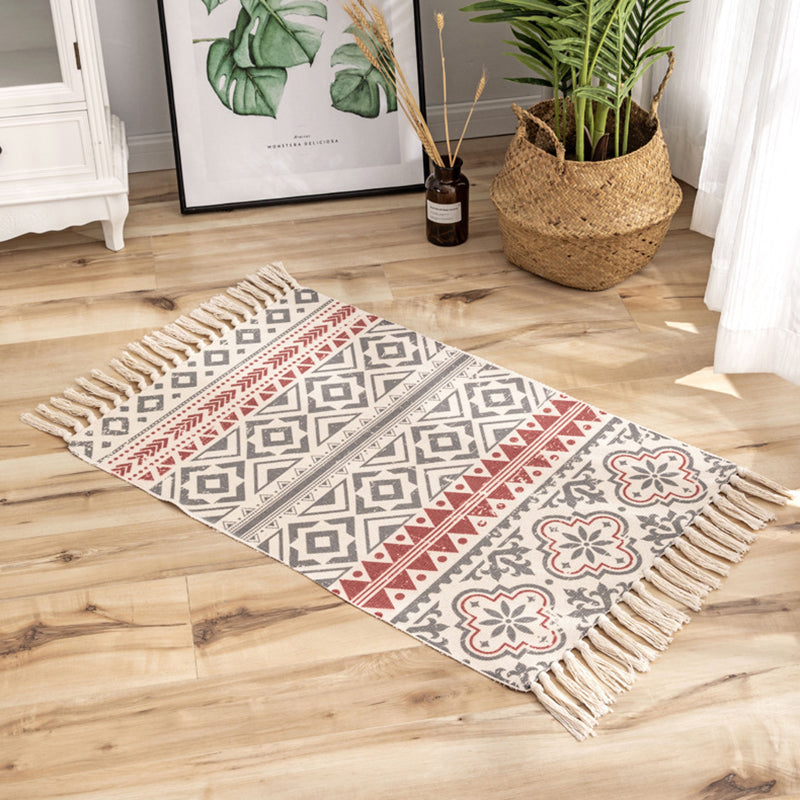 Victorian Boho-Chic Teppich mit Fransen mehrfarbiger Baumwollmischteppich Easy Care Teppich für Wohnzimmer