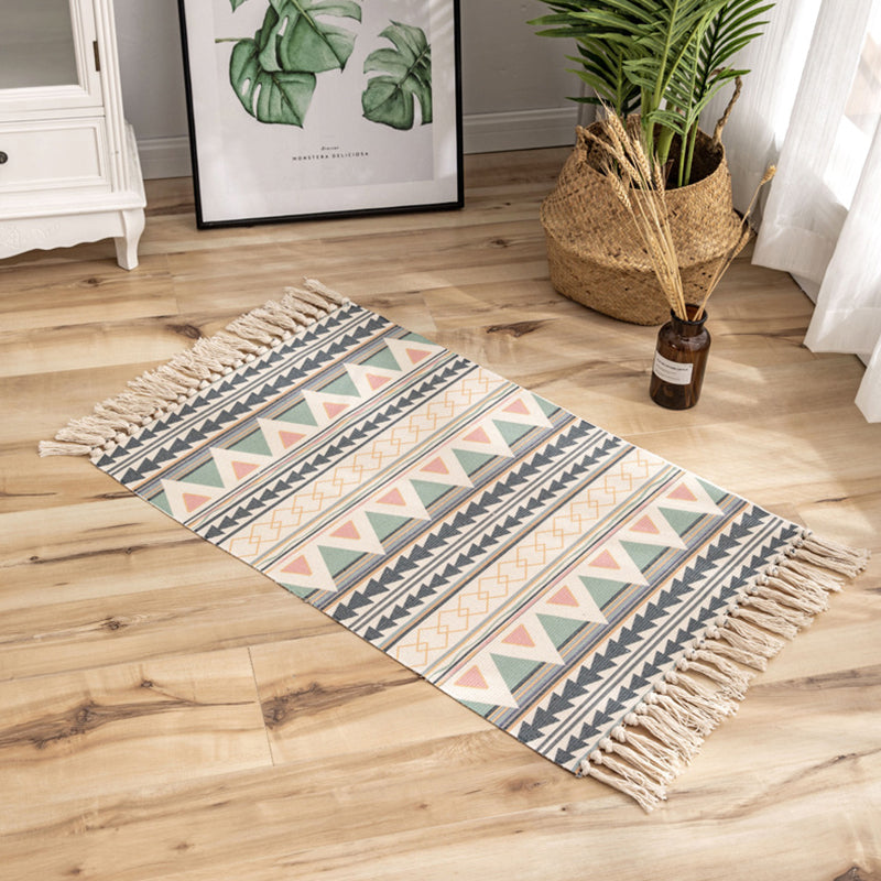Tappeto vittoriano boho-chic con tappeto con bidone di cotone multicolore marginale per soggiorno per soggiorno