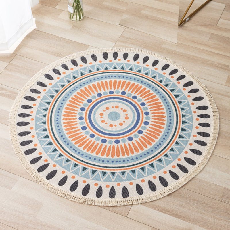 Gorgeous Floral Printed Rug Moroccan Cotton Blend Carpet Washable Carpet with Fringe for Home Decor