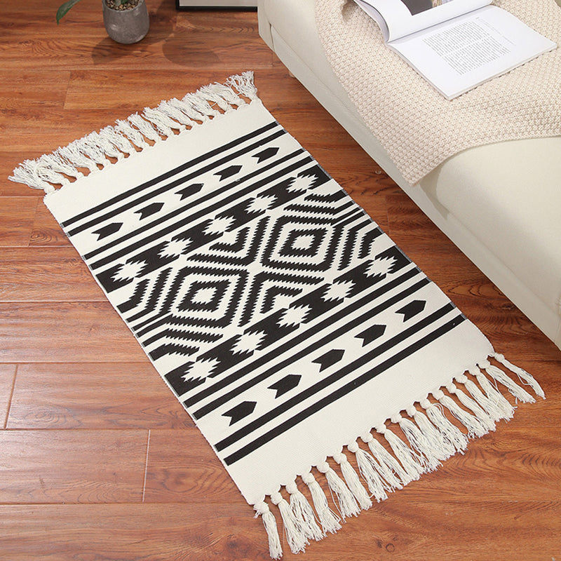 Classic Americana Indoor Rug Antique Cotton Blend Carpet Easy Care Rug with Fringe for Living Room