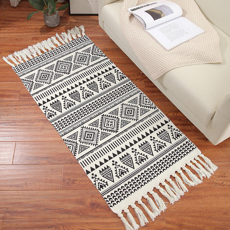Classic Americana Indoor Rug Antique Cotton Blend Carpet Easy Care Rug with Fringe for Living Room
