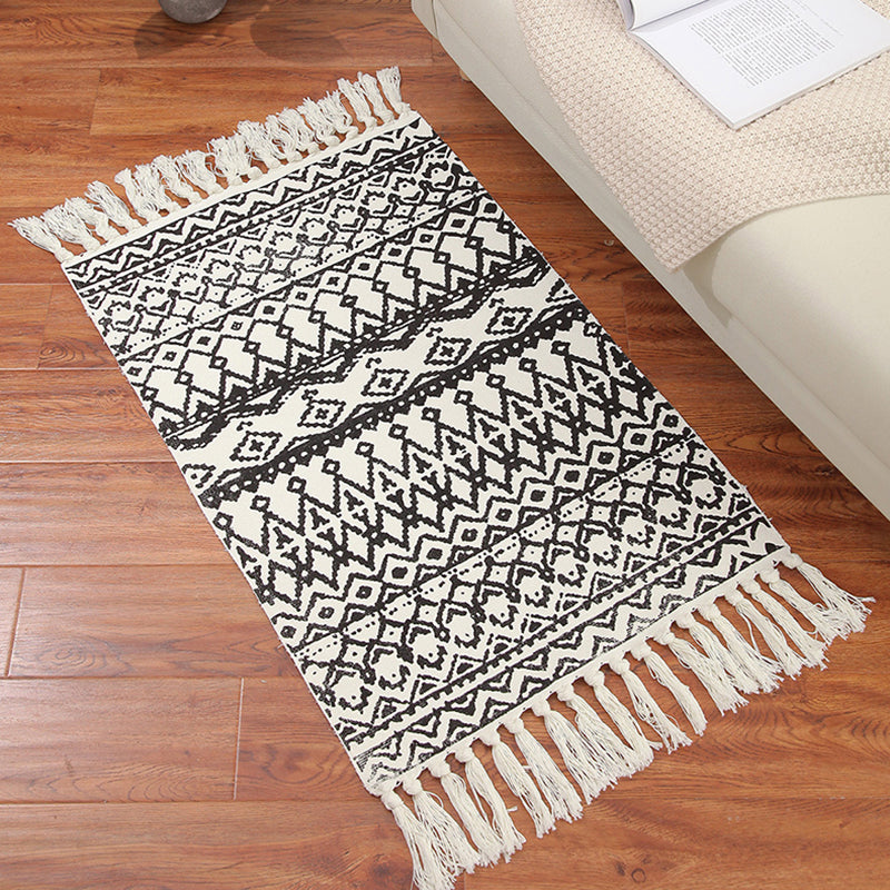 Classic Americana Indoor Rug Antique Cotton Blend Carpet Easy Care Rug with Fringe for Living Room