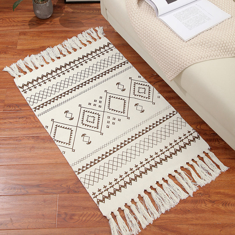 Classic Americana Indoor Rug Antique Cotton Blend Carpet Easy Care Rug with Fringe for Living Room