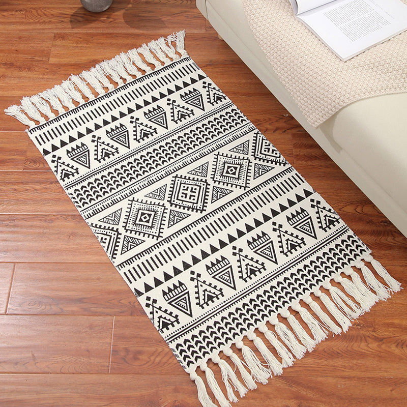 Classic Americana Indoor Rug Antique Cotton Blend Carpet Easy Care Rug with Fringe for Living Room