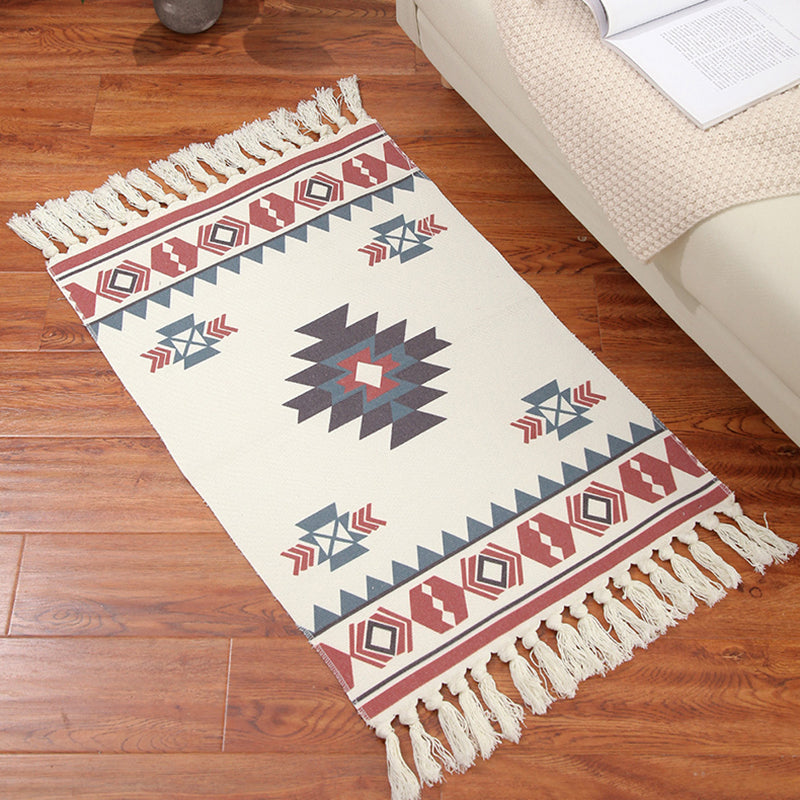 Classic Americana Indoor Rug Antique Cotton Blend Carpet Easy Care Rug with Fringe for Living Room