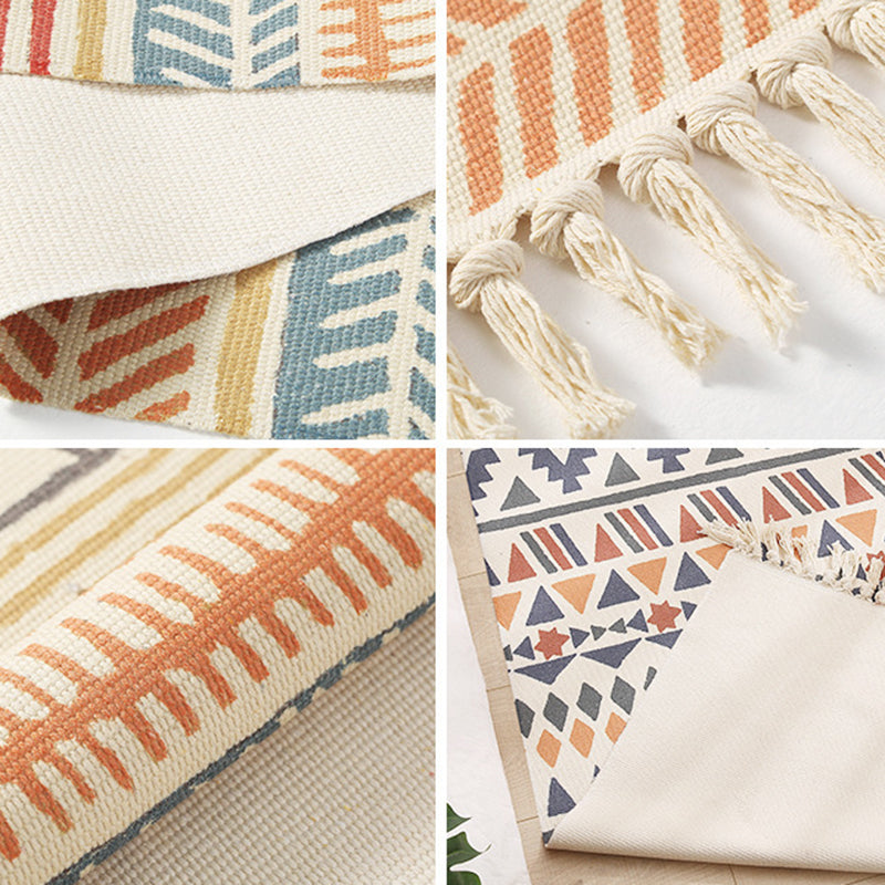Nostalgia Boho-Chic Rug Cotton Blend Carpet with Fringe Easy Care Washable Rug for Home Decor
