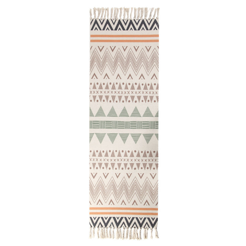 Nostalgia Boho-Chic Rug Cotton Blend Carpet with Fringe Easy Care Washable Rug for Home Decor
