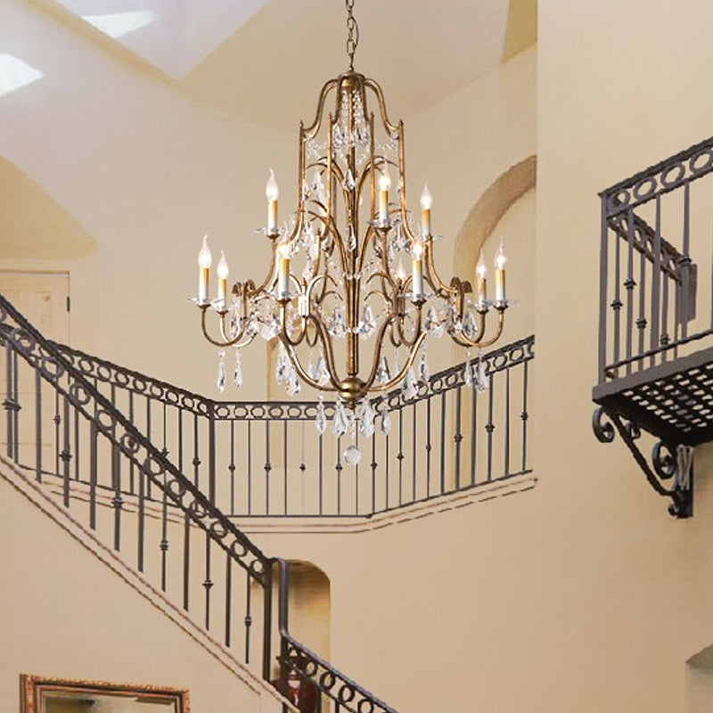Crystal Antique Brass Chandelier Candlestick 4/6/9 Lights Traditional-Style Suspension Pendant Light