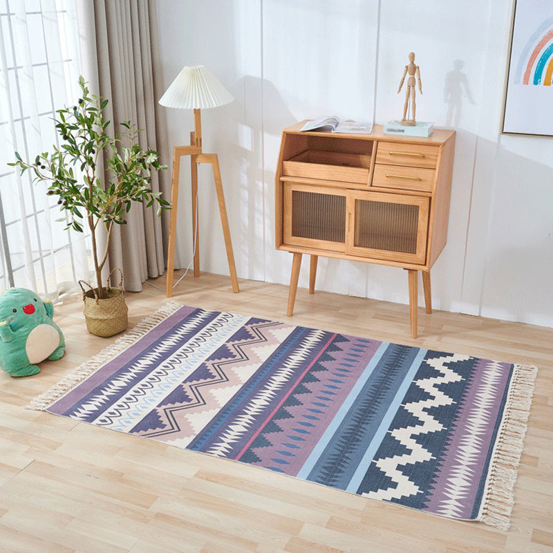 Multicolored Boho Area Rug with Fringe Americana Print Carpet Cotton Blend Rug for Home Decoration