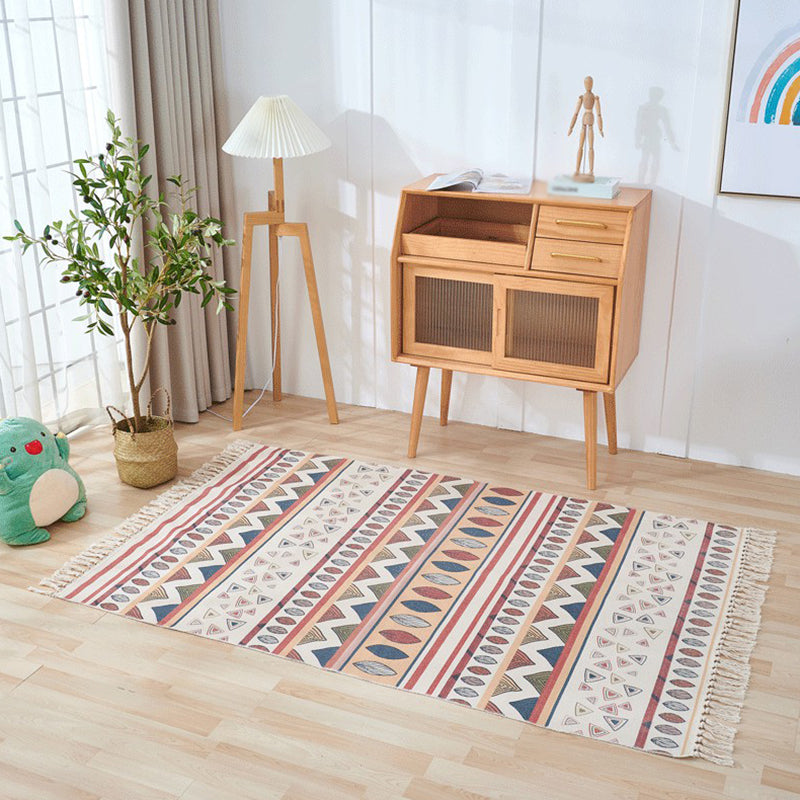 Multicolored Boho Area Rug with Fringe Americana Print Carpet Cotton Blend Rug for Home Decoration