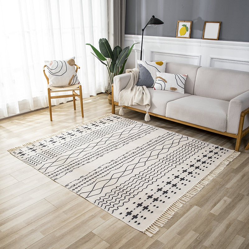 Traditional Comfort Rug with Fringe Southwestern Pattern Carpet Cotton Blend Rug for Living Room