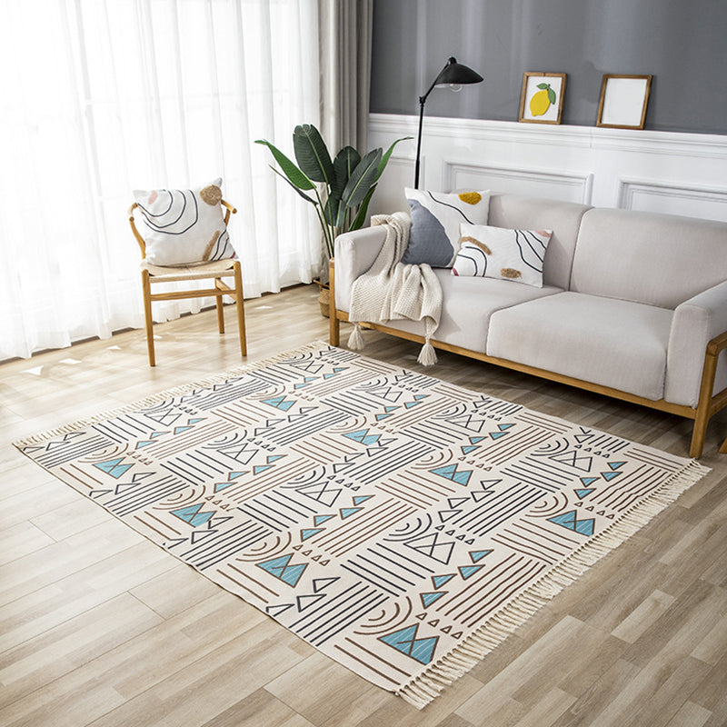 Traditional Comfort Rug with Fringe Southwestern Pattern Carpet Cotton Blend Rug for Living Room