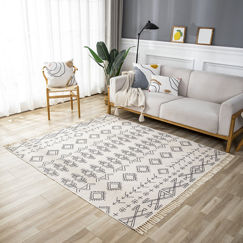 Traditional Comfort Rug with Fringe Southwestern Pattern Carpet Cotton Blend Rug for Living Room