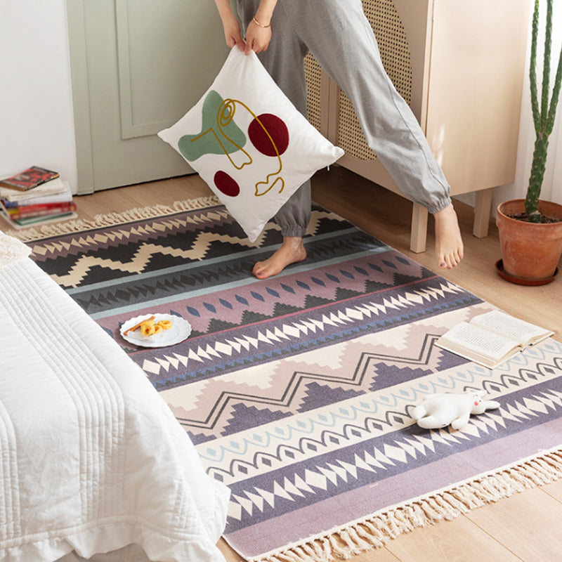 Traditional Comfort Rug with Fringe Southwestern Pattern Carpet Cotton Blend Rug for Living Room
