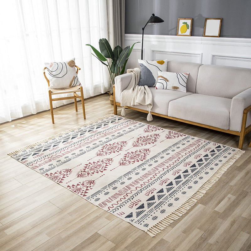 Traditional Comfort Rug with Fringe Southwestern Pattern Carpet Cotton Blend Rug for Living Room