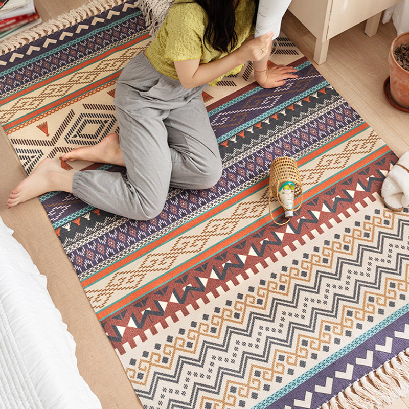 Traditional Comfort Rug with Fringe Southwestern Pattern Carpet Cotton Blend Rug for Living Room