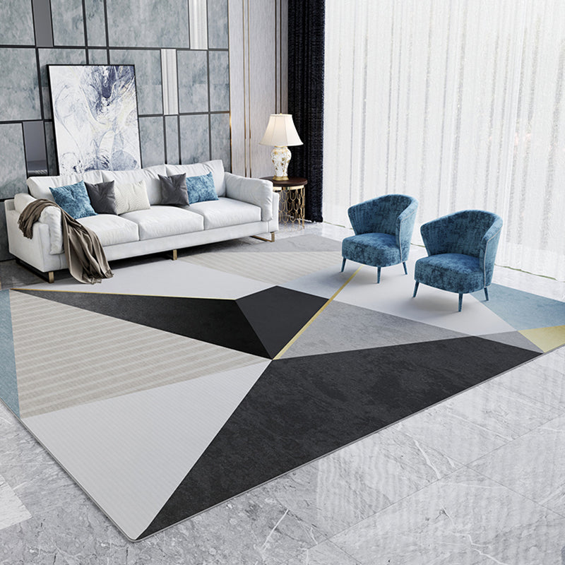 Black Tone Home Decoration Carpet Luxury Triangle Print Area Rug Polyester with Stain Resistant Rug