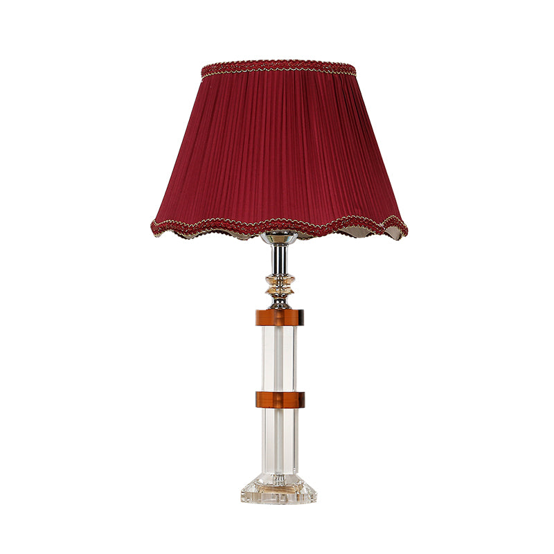 Lampe nocturne rectangle clair transparent simple 1 lumière de table légère lumière en rouge avec de l'ombre en tissu