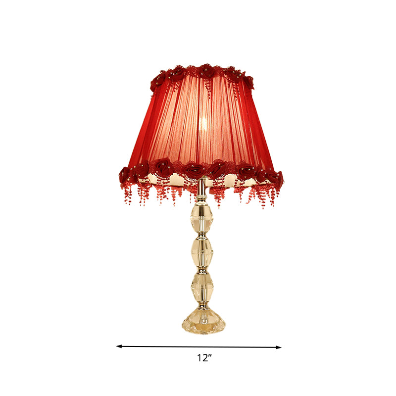 1 Bulb Table Light Traditionalism Flower Prismatic Crystal Night Lamp in Red for Living Room
