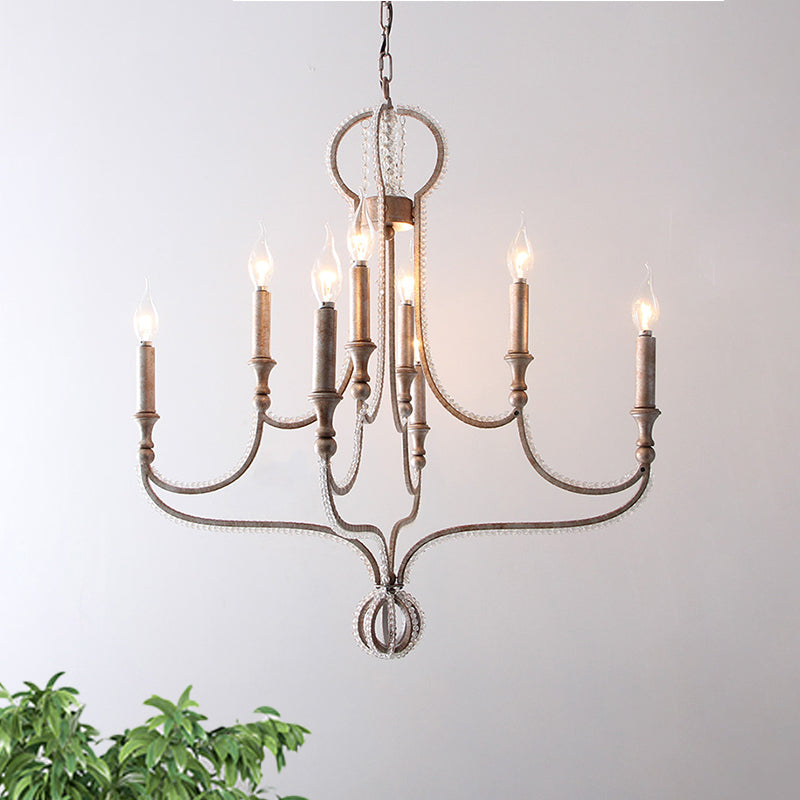 8 Lights Candelabra Chandelier Light Fixture Minimalism Aged Silver Crystal Pendant