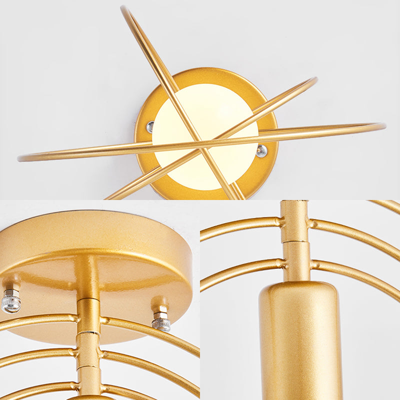 Triple Metal Ring Ceiling Mount Light Fixture Modern 1 Light Golden Flush Ceiling Light Fixture for Bedroom