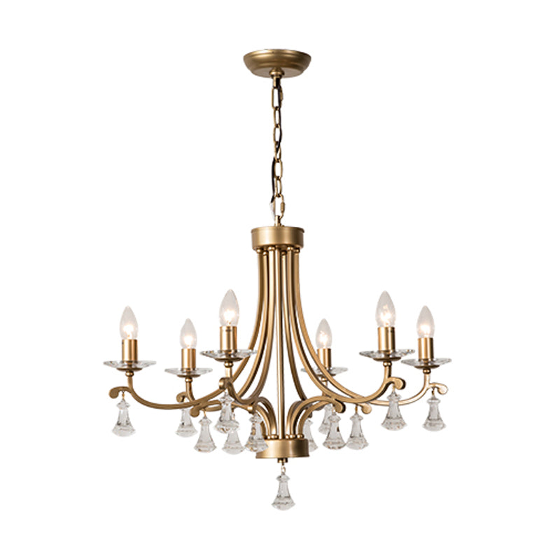 Brass Curvy Chandelier Pendant Light Rural Crystal 6/9 Lights Living Room Suspension Lighting Fixture
