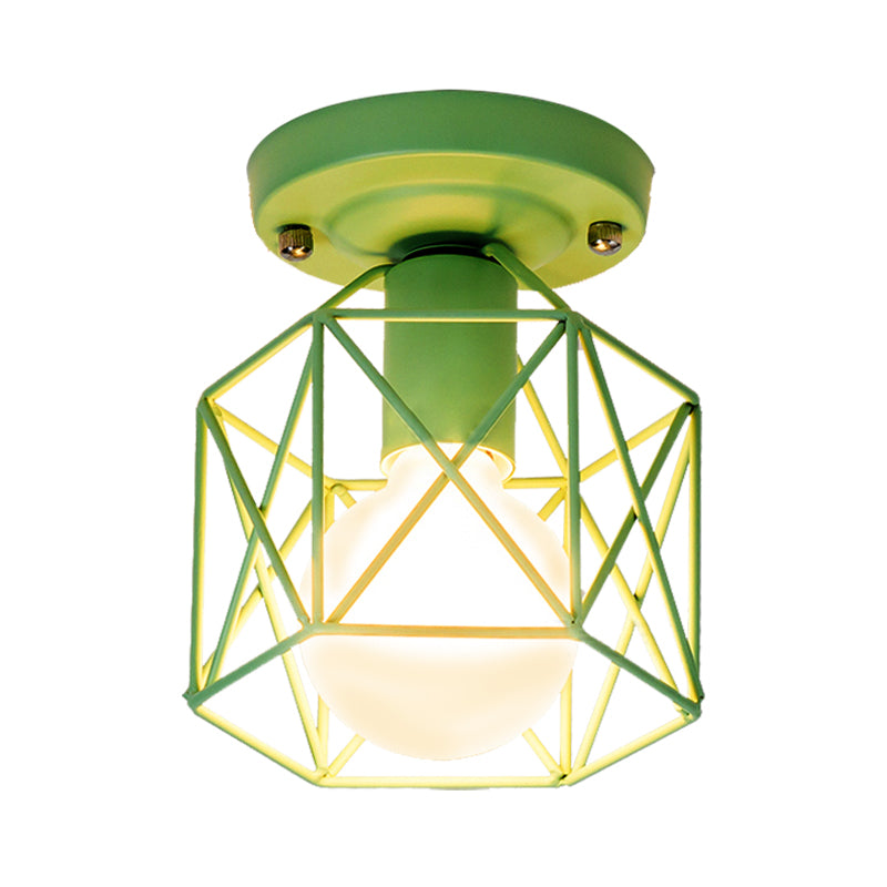 Plafonnier à cadre métallique blanc/rose/vert, minimalisme, 1 lumière, plafonnier encastré pour vestiaire